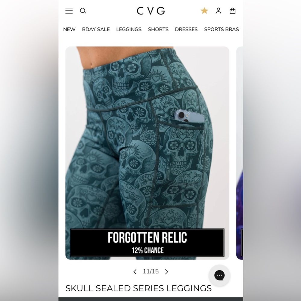 SOLD OUT NEW CVG Sealed Skulls Forgotten Relic Teal Blue Green XS Capri Leggings